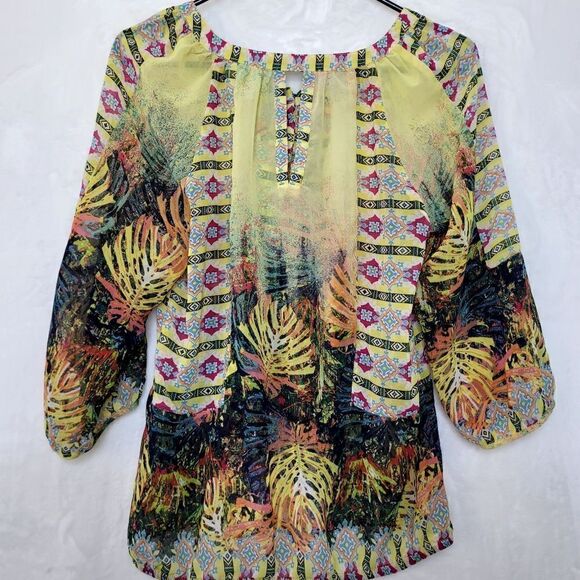 Anthropologie Fig and Flower Tropical Sheer Blouse Size Medium - Picture 11 of 11